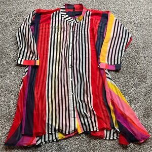 IC by Donnie K Shirt Dress Tunic Colorful Striped Sheer Button Up